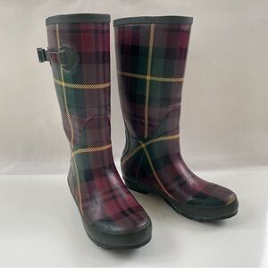 L.L. Bean Women's Tartan Plaid Wellie Rain Boots Tall Rain Boots Size 8